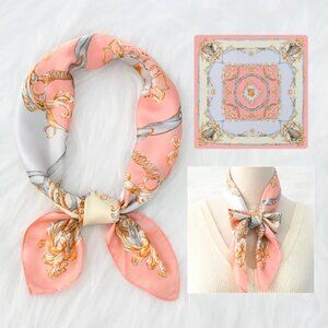 2/$30 Pink & Blue Baroque Silk Scarf Vintage Square Satin Neck Scarf Wrap